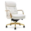 Discount Sonata Ergonomic Bonded Leather Swivel Executive Chair, White and Gold (CCHR10014A) Office Chairs
