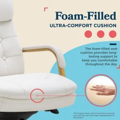 Discount Sonata Ergonomic Bonded Leather Swivel Executive Chair, White and Gold (CCHR10014A) Office Chairs