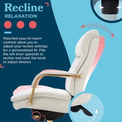 Discount Sonata Ergonomic Bonded Leather Swivel Executive Chair, White and Gold (CCHR10014A) Office Chairs