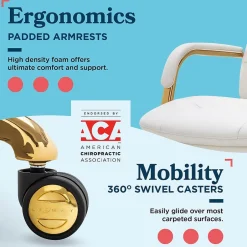 Discount Sonata Ergonomic Bonded Leather Swivel Executive Chair, White and Gold (CCHR10014A) Office Chairs