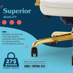 Discount Sonata Ergonomic Bonded Leather Swivel Executive Chair, White and Gold (CCHR10014A) Office Chairs