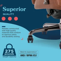 Outlet Symphony Ergonomic Bonded Leather Swivel Executive Chair, Cognac and Graphite (CCHR10013C) Office Chairs