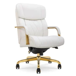 Discount Symphony Ergonomic Bonded Leather Swivel Executive Chair, White and Gold (CCHR10013A) Office Chairs