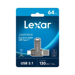 Lexar JumpDrive D400 Dual 64GB USB 3.1 Flash Drive, Titanium (LJDD400-64G-BNU)* Usb Flash Drives