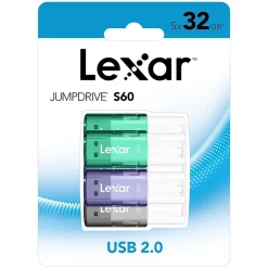Lexar JumpDrive 32GB USB 2.0 Flash Drive, Assorted Colors, 5/Pack (LJDS6032GB5)* Usb Flash Drives