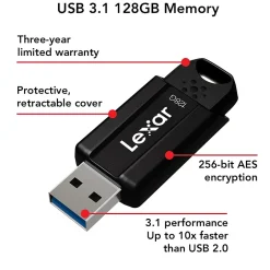 Lexar JumpDrive S80 128GB USB 3.1 Flash Drive, Black (LJDS080128G-BNBNU)* Usb Flash Drives
