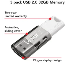 Lexar JumpDrive S60 32GB USB 2.0 Type A Flash Drive, Grey/White, 3/Pack (LJDS60-32GB3NNU)* Usb Flash Drives