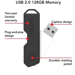 Lexar Twist Turn2 128GB USB 2.0 Type-A Flash Drive, Black (JDTT2-128ABNABK)* Usb Flash Drives