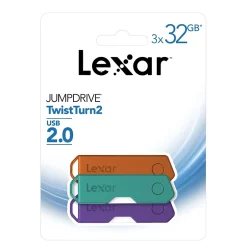 Lexar Twist Turn2 32GB USB 2.0 Type-A Flash Drive, Teal/Purple/Orange, 3/Pack (LJDTT2-32GABNA3)* Usb Flash Drives