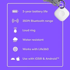 Tile by Life360 Life360 Tile Mate Slim Bluetooth Tracker, White (RE-60021)