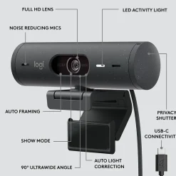 Logitech Brio 505 HD 1080p Webcam, 4 Megapixels, Graphite (960-001522)* Webcams