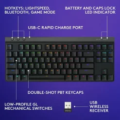 Logitech G515 LIGHTSPEED TKL Wireless Gaming Mechanical Keyboard, Black (920-012423)* Keyboards