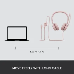 Logitech H390 Wired Headset For PC/Laptop, Rose Noise Canceling Stereo Computer Headset, USB-A (981-001280)* Headsets