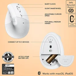 Logitech Lift Vertical Ergonomic Wireless Optical Mouse for Mac, (910-006471)* Ergonomic Mice