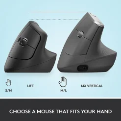 Logitech Lift Vertical Wireless Ergonomic Vertical Optical Bluetooth & USB Mouse, (910-006466)* Ergonomic Mice