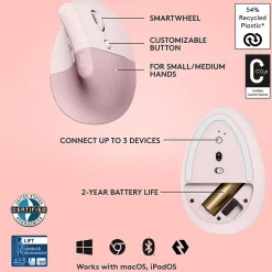 Logitech Lift Wireless Ergonomic Vertical Optical Bluetooth & USB Mouse, (910-006472)* Ergonomic Mice