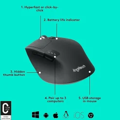 Logitech M720 TRIATHLON Wireless Ergonomic Optical Bluetooth & USB Mouse, Black (910-004790)* Ergonomic Mice