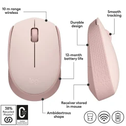 Logitech M170 Wireless Ambidextrous Optical Mouse, Rose (910-006862)* Mice