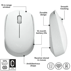 Logitech M170 Wireless Ambidextrous Optical Mouse, Off-White (910-006864)* Mice