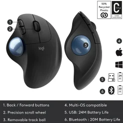 Logitech M575 Wireless Ergonomic Trackball Bluetooth & USB Mouse, (910-005869)* Ergonomic Mice