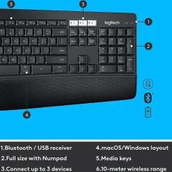 Logitech MK850 Performance Wireless Keyboard and Mouse Combo, Black (920-008219)* Ergonomic Keyboard & Mouse Sets