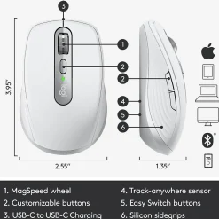 Logitech MX Anywhere 3 for Mac Ergonomic Wireless Laser Mouse, Pale Gray (910-005899)* Ergonomic Mice