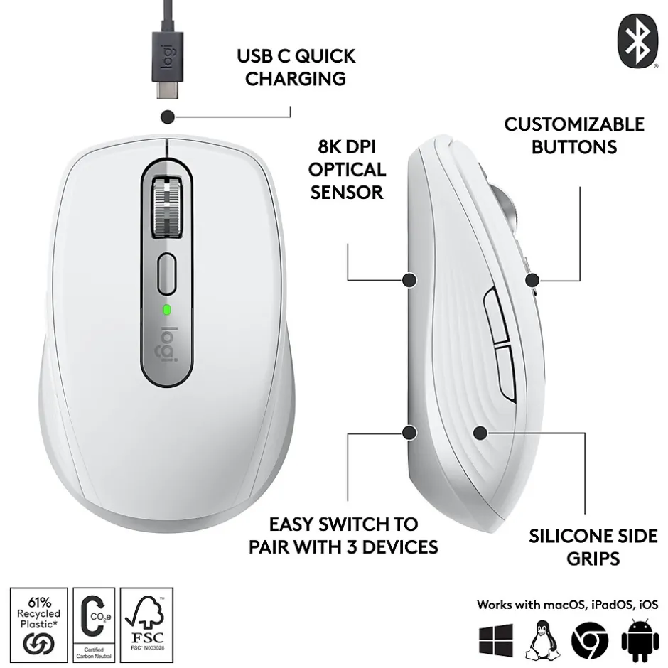 Logitech MX Anywhere 3S Wireless Optical Mouse, Pale Gray (910-006926)* Mice