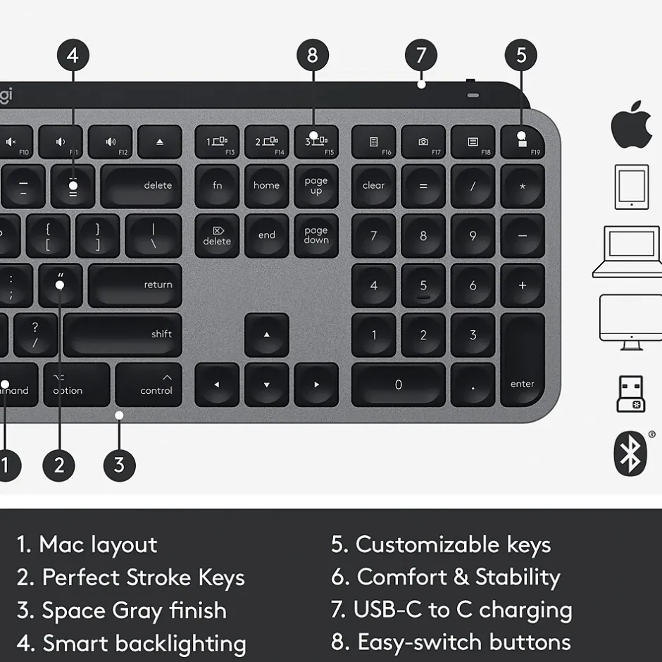 Logitech MX Keys for Mac Wireless Keyboard, Space Gray (920-009552)* Keyboards