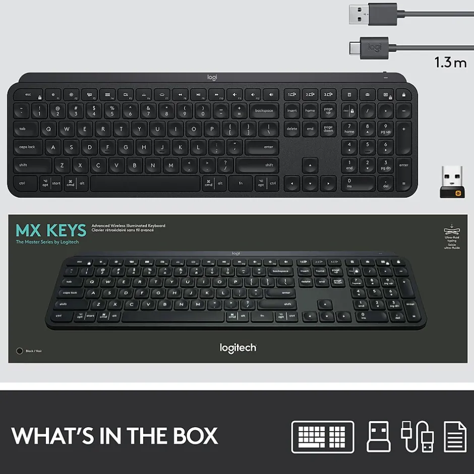 Logitech MX Keys Wireless Keyboard, Black (920-009295)* Keyboards