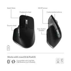 Logitech MX Master 3S for Mac Ergonomic Wireless Optical Mouse, Space Gray (910-006569)* Mice