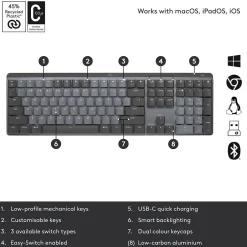Logitech MX Mechanical Clicky Wireless Ergonomic Keyboard, Graphite (920-010549)* Ergonomic Keyboards