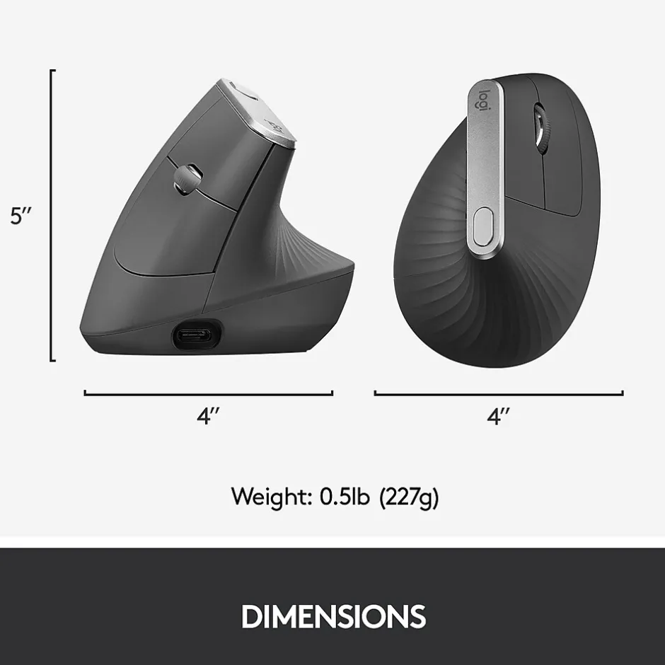 Logitech MX Vertical Wireless Ergonomic Vertical Ambidextrous Optical 2.4 GHz Mouse, Graphite (910-005447)* Ergonomic Mice