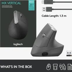 Logitech MX Vertical Wireless Ergonomic Vertical Ambidextrous Optical 2.4 GHz Mouse, Graphite (910-005447)* Ergonomic Mice
