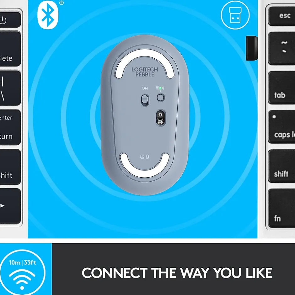 Logitech Pebble M350 Wireless Ambidextrous Optical Mouse, Blue Gray (910-005773)* Mice