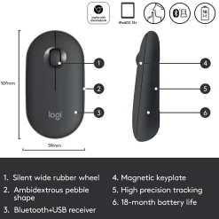 Logitech Pebble M350 Wireless Ambidextrous Optical USB Mouse, Graphite (910-005743)* Mice