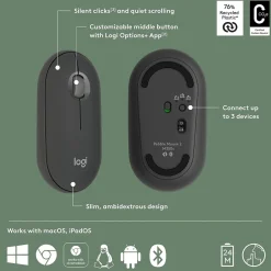 Logitech Pebble Mouse 2 M350s Wireless Ambidextrous Optical Mouse, (910-007024)* Mice