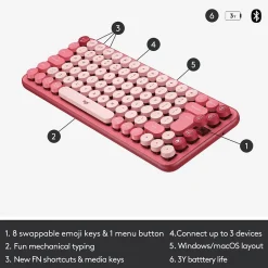 Logitech POP Keys Wireless Bluetooth Mechanical Keyboard, Heartbreaker (920-010709)* Keyboards