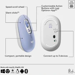 Logitech POP Wireless Ambidextrous Optical Mouse, Lilac (910-007410)* Mice