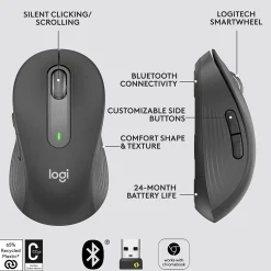 Logitech Signature M650 Large Wireless Ergonomic Optical Bluetooth & USB Mouse, (910-006231)* Mice