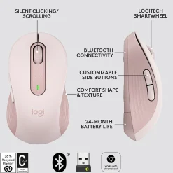 Logitech Signature M650 Wireless Ergonomic Optical Bluetooth & USB Mouse, Rose (910-006251)* Ergonomic Mice