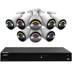 Security Cameras & Systems<Lorex Fusion 4K 8.0-MP 16-Camera-Capable 4-TB NVR System with 8 IP Smart-Deterrence Bullet Cameras, White (N864A64B-8AB8)