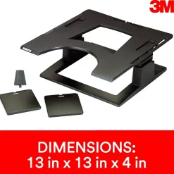 3M Adjustable Laptop Stand, Black, 2 in. of Height Adjustment, Compatible with Docking Stations (LX500)