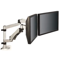 3M ™ Dual Monitor Arm, Grab Monitor to Adjust Height, Tilt, Swivel, Rotate, Holds Monitors Up to 20 lbs. and ≤27