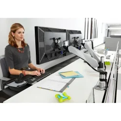 3M ™ Dual Monitor Arm, Grab Monitor to Adjust Height, Tilt, Swivel, Rotate, Holds Monitors Up to 20 lbs. and ≤27