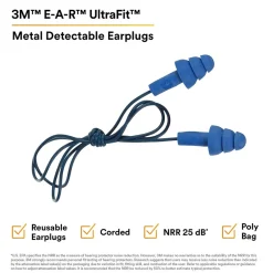 Ear Protection<E-A-R 3M UltraFit Earplugs, Metal Detectable, Corded, Poly Bag, 100 Pair/Case (340-4007)
