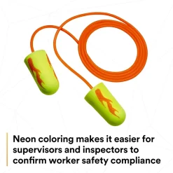 Ear Protection<3M E-A-Rsoft Yellow Neon Blasts Earplugs, Corded, Poly Bag, Regular Size, 200 Pairs/Pack(311-1252)