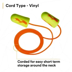 Ear Protection<3M E-A-Rsoft Yellow Neon Blasts Earplugs, Corded, Poly Bag, Regular Size, 200 Pairs/Pack(311-1252)