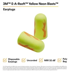 Ear Protection<E-A-R 3M soft Yellow Neon Blasts Earplugs, Uncorded, Poly Bag, Regular Size, 200 Pairs/Case (312-1252)
