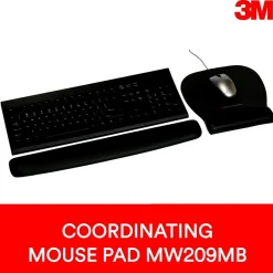 3M ™ Foam Wrist Rest for Keyboards, Black, Durable Fabric Cover, Anti-microbial Product Protection (WR209MB)* Ergonomic Wrist Rests