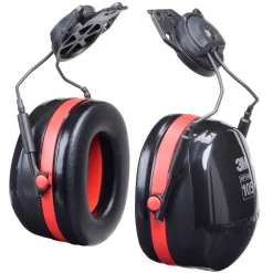 Ear Protection<3M ™ Optime 105 Earmuffs, eltor Dual Cup Helmet Attachment Hearing Protector, Black/Red, 27dB